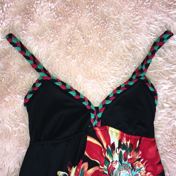BLACK FLORAL SUNDRESS W/ BRAIDED TRIM & STRAPS · SIZE S - Picture 3 of 6